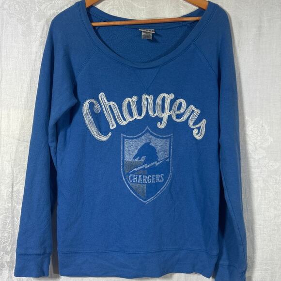 Junk Food Chargers Sweatshirt Medium Blue LA Los Angeles NFL Raglan - Picture 1 of 8